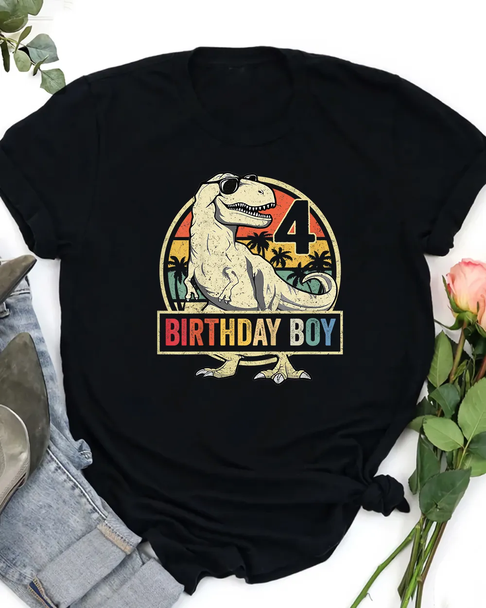 4 Year Old Shirt 4th Birthday T Rex Dinosaur T Shirt Unisex Standard T-Shirt black s