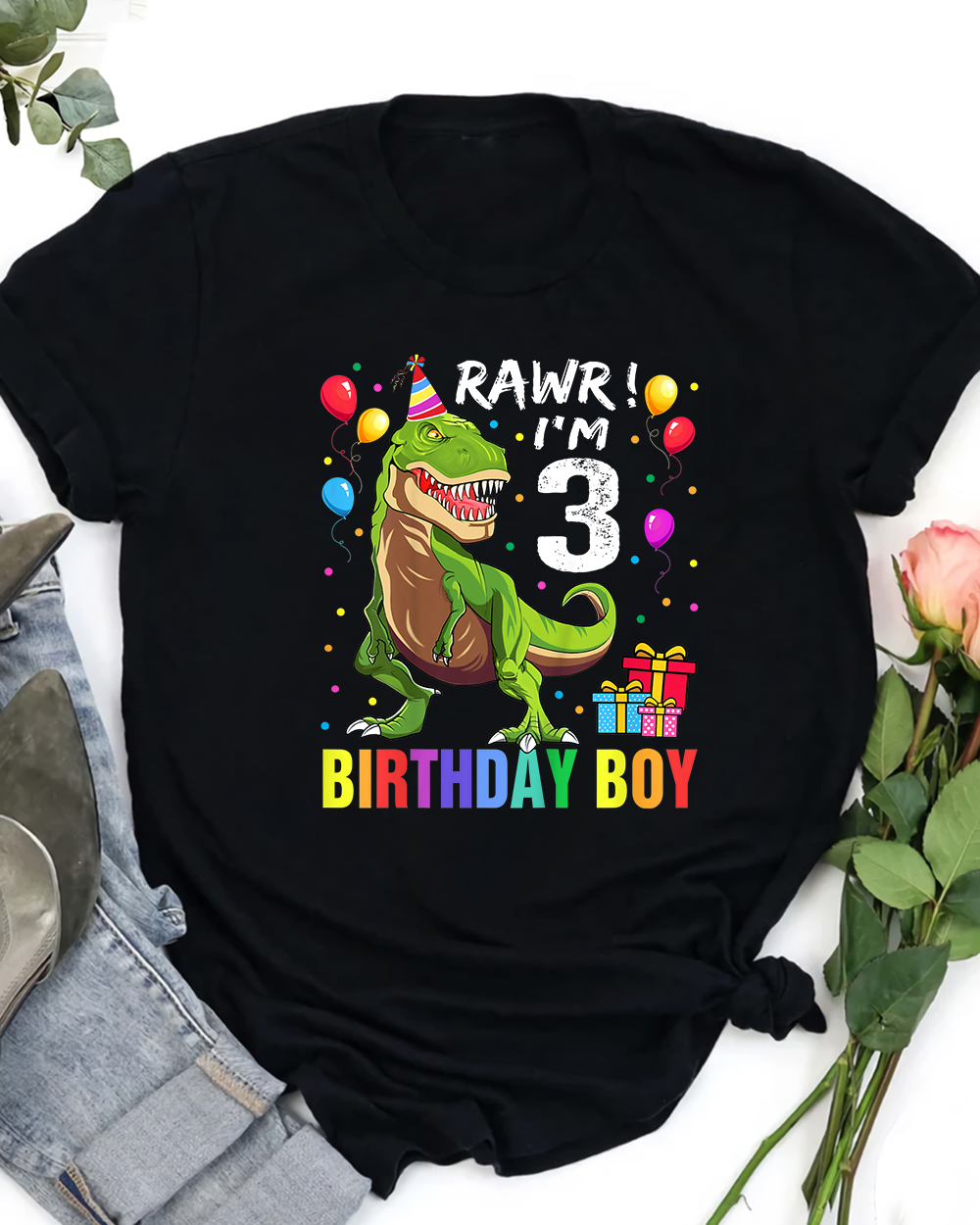3 Year Old Shirt 3rd Birthday T Rex Dinosaur T Shirt Unisex Standard T-Shirt black s