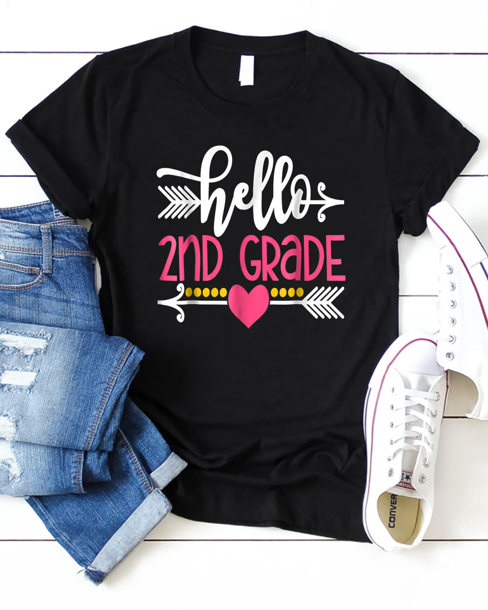 Hello 2nd Grade Teacher Kids Back 2 School Gift Second T Shirt Unisex Standard T-Shirt black s