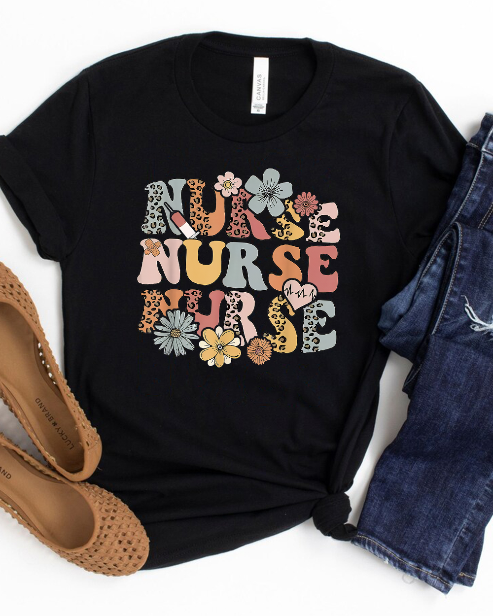 Retro Leopard Groovy Funny Nurse Gift T Shirt Unisex Standard T-Shirt black s