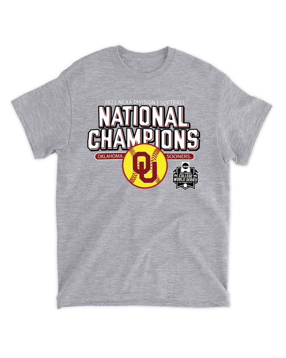 Oklahoma Sooners Champion Women's 2022 NCAA Softball Women's College World Series Champions Locker Room Boyfriend Cropped T Shirt Unisex Standard T-Shirt sport-grey s