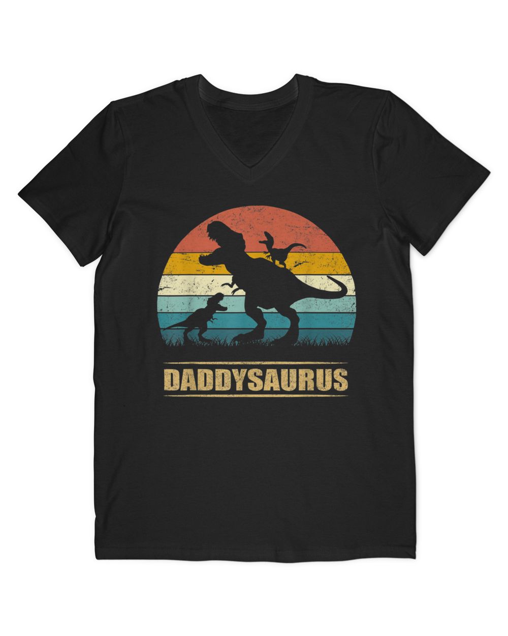 Daddy Dinosaur Daddysaurus 2 Two kids Gift Tee For Dad T-Shirt Men's V-Neck T-Shirt black s