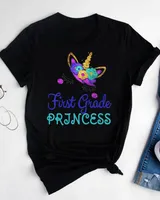 Kids Back 2 School Unicorn Tshirt First Grade T Shirt Unisex Standard T-Shirt black s